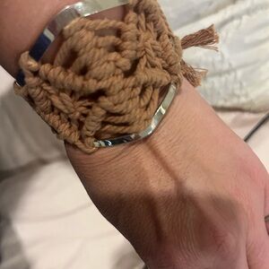 Tan Woven Bracelet with Silver Accents